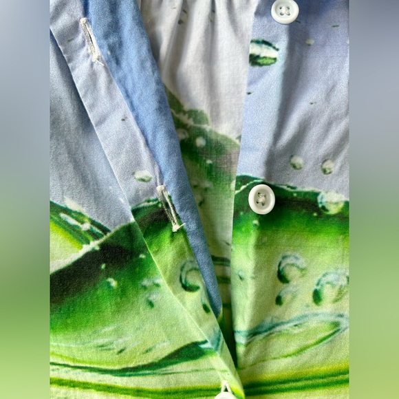 Print All Over Me Digital Print Button-up Short Sleeve Unisex Shirt Green Blue - Picture 4 of 10